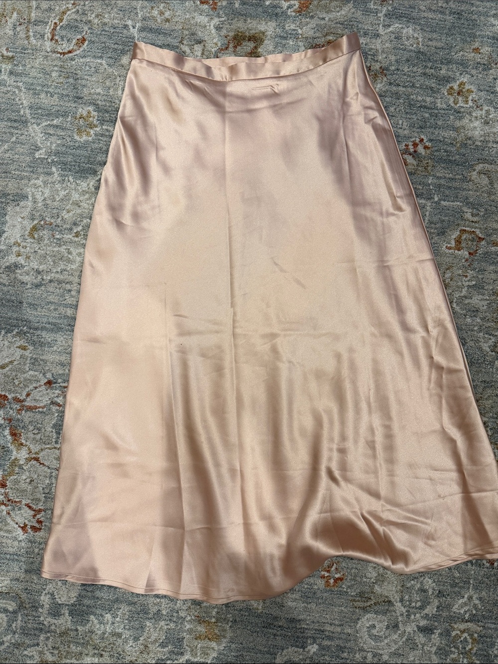 Satin A-Line Midi Skirt in Blush